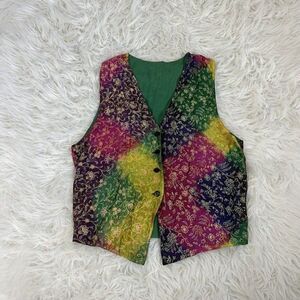 Vintage 90s Women’s Colorful Boho Patchwork Floral Print Sleeveless Vest Large